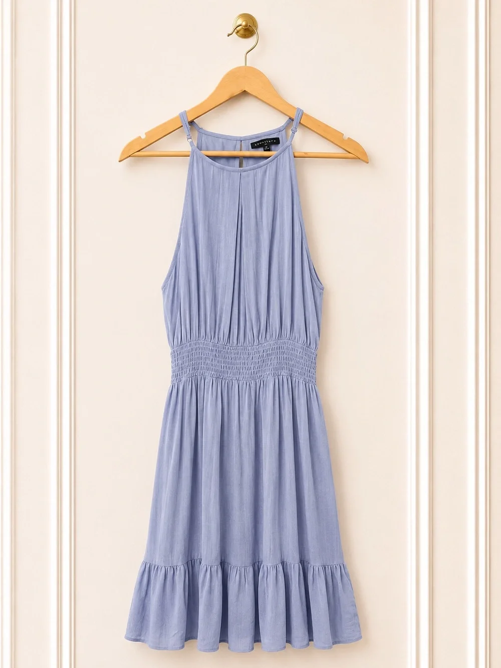 Staccato Blue Halter Midi Dress Size Medium Smocked Waist Flowy Dress